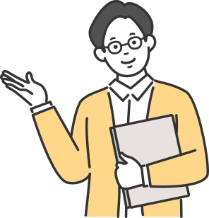 画像:案内する眼鏡を掛けた男性